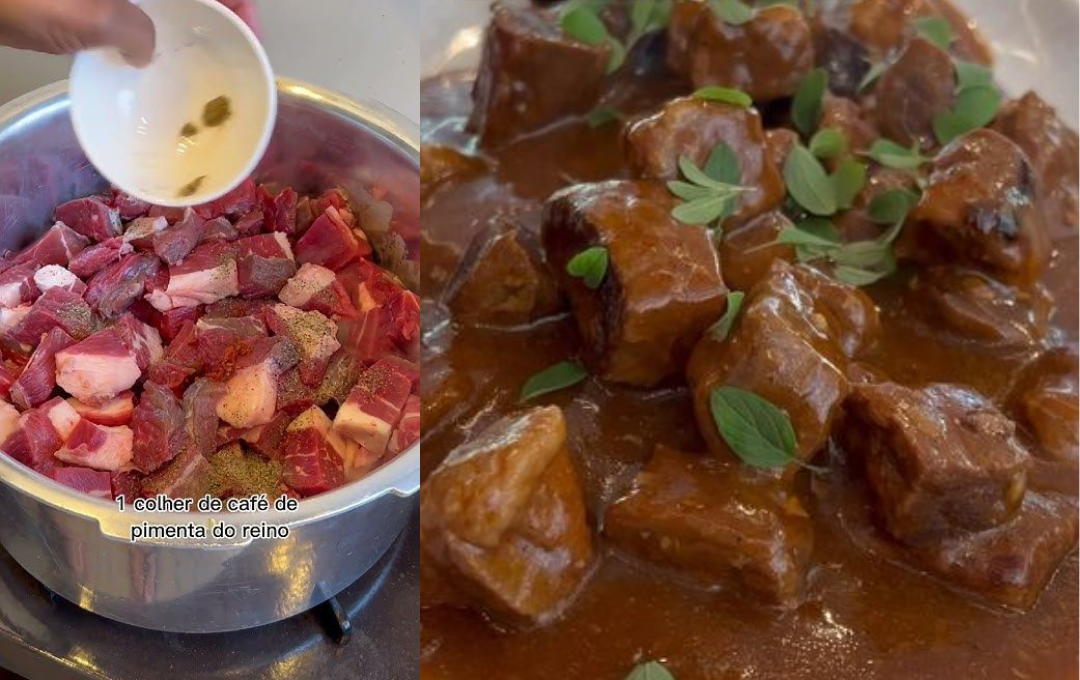 Coloquei esses pedaços de carne na pressão e o caldo ficou tão cremoso que não sobrou nada na panela