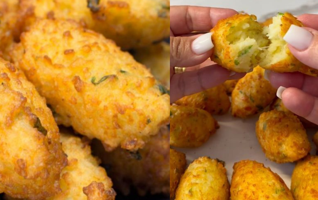 Misturei arroz amanhecido com queijo desse jeito e fiz esse bolinho crocante sem usar nenhum ovo
