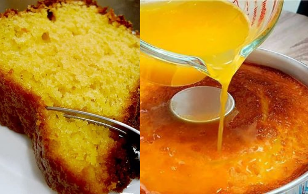 Furei o bolo ainda quente e reguei com essa calda cítrica natural para criar a massa mais molhadinha da vida