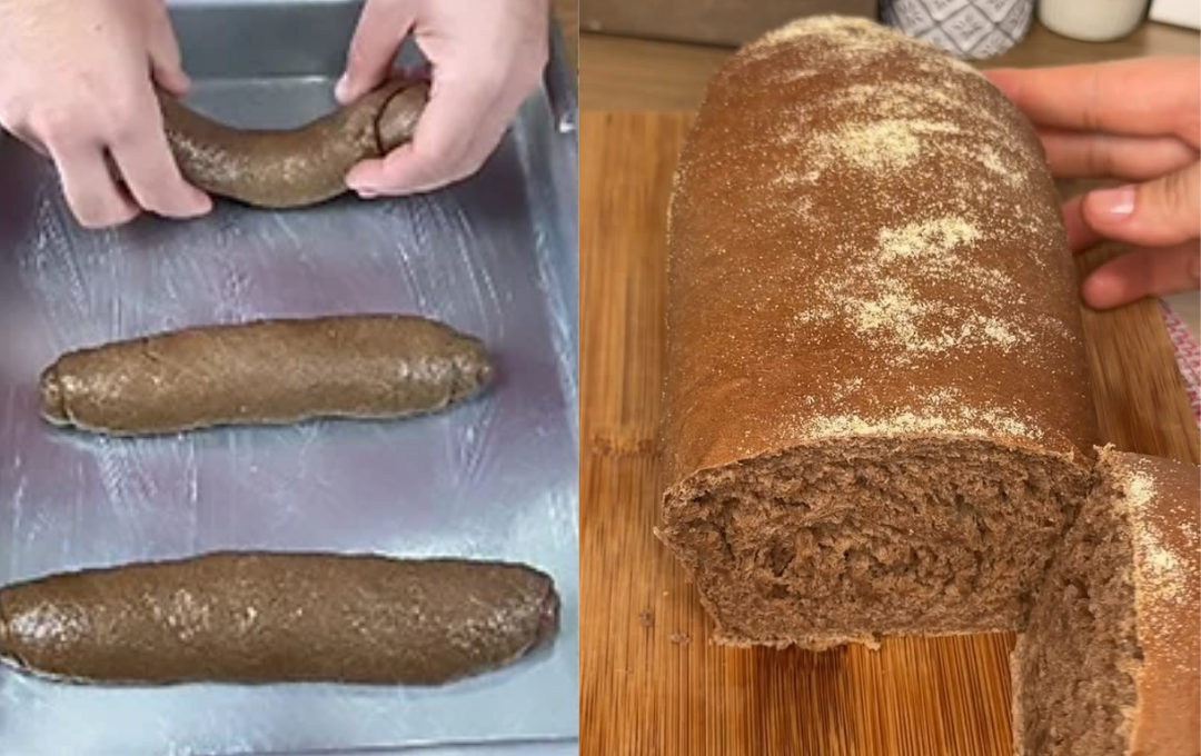 Misturei mel com cacau na massa e fiz esse pão australiano macio e quentinho igual ao do restaurante