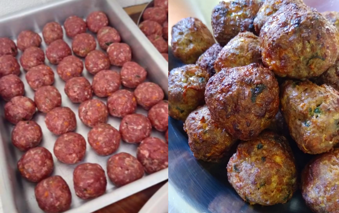 Misturei carne magra com aveia e legumes desse jeito e fiz as almôndegas assadas mais suculentas da minha vida
