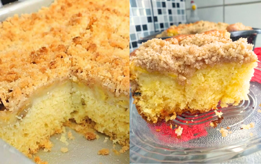 Cuca de banana express com farofinha crocante de canela: a receita de vó pronta em minutos