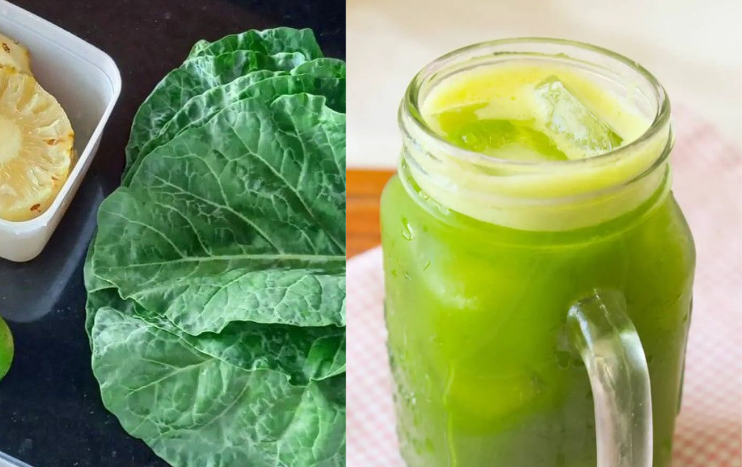 Bati couve com abacaxi e gengibre desse jeito e desinchei logo pela manhã com essa bebida refrescante