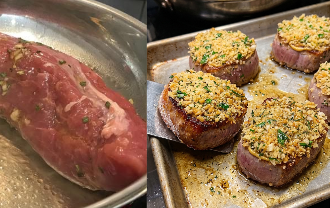 Medalhão de filé suíno com crosta de parmesão: rápido, fácil e fica uma delícia